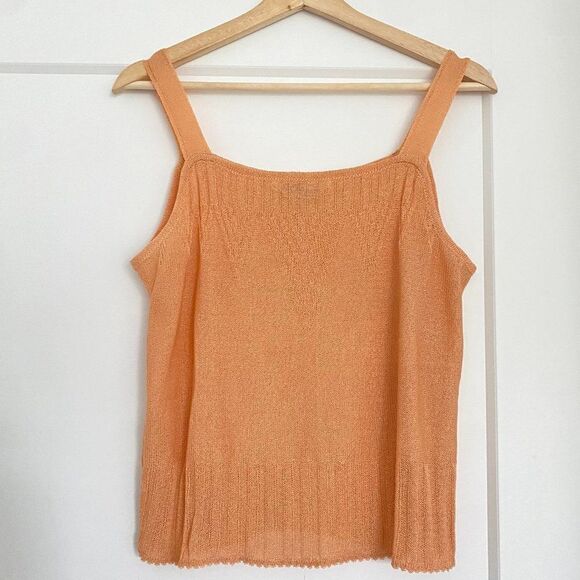 Peachy Neutral Orange Flowy Business Casual Tank Top Sleeveless Paris Blouse Top - Picture 1 of 5